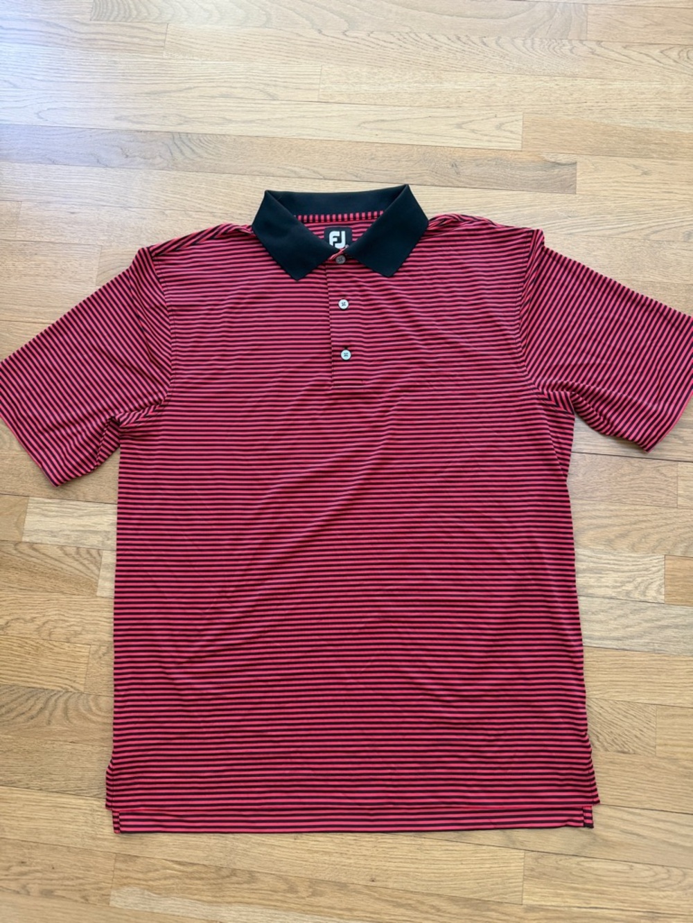 FootJoy Red and Black Striped Golf Polo with Black Collar